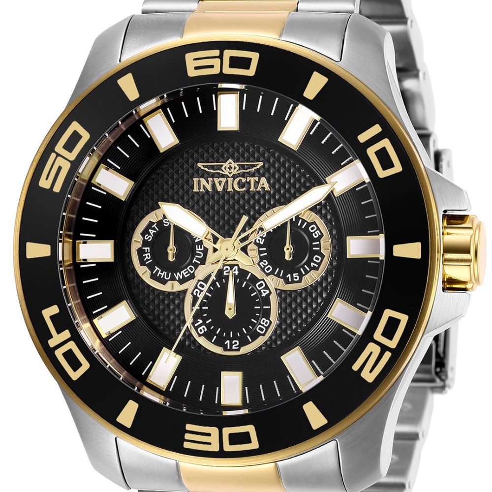 NEW Invicta Pro Diver 50MM Black Dial Quartz Two-Tone SS Bracelet Watch